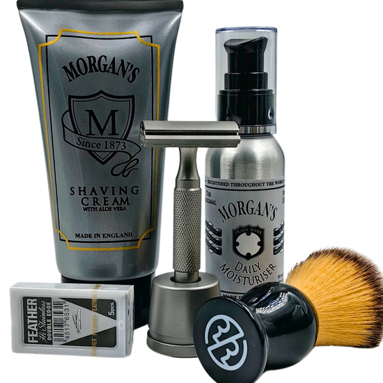 Подарочный набор Shave & Care, крем для лица, крем для бритья, бритва, подставка, помазок, лезвия