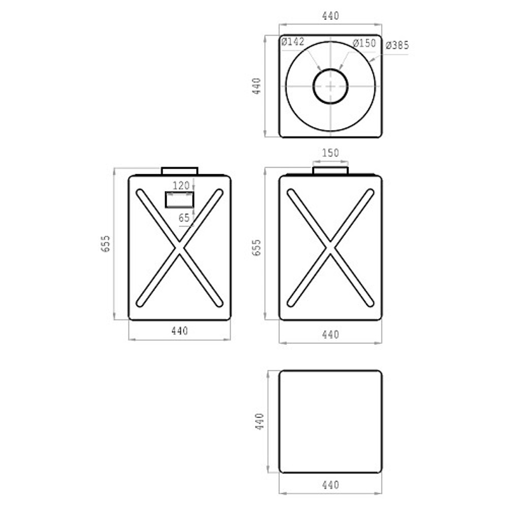 Ёмкость вертикальная 120л Политим 120 л. прямоугольный (440x440x655см;синий) - арт.560717