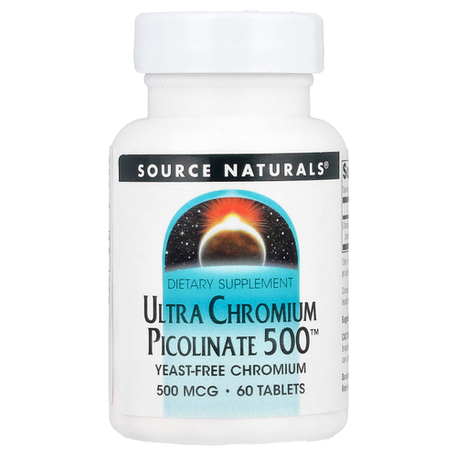 Source Naturals, Ультрапиколинат хрома 500 ™, 500 мкг, 60 таблеток