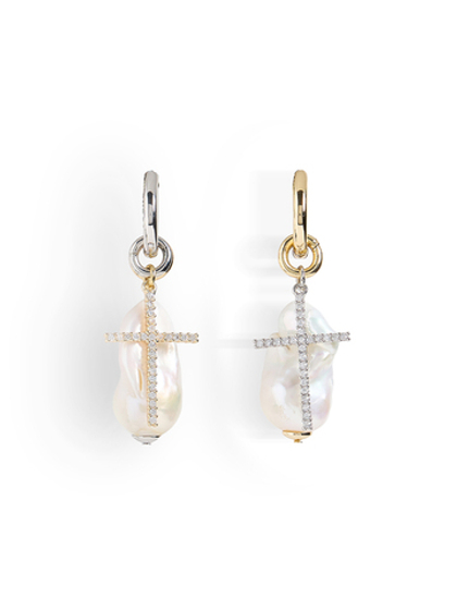 Серьги "Simple Cross Pearl" Bicolor