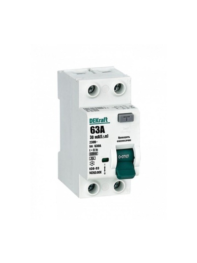 Выключатель дифференциального тока (УЗО) 2п 63А 30мА тип A 6кА УЗО-03 DEKraft 14265DEK