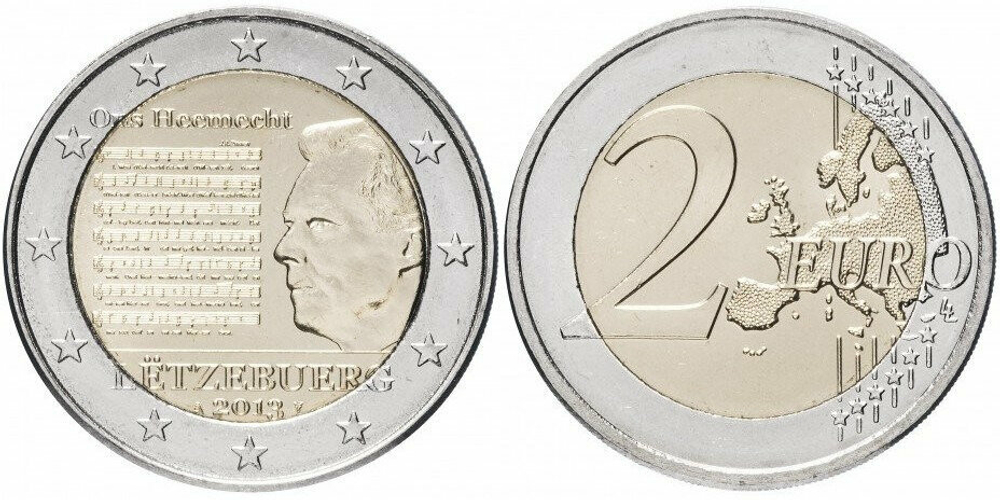 Люксембург 2 евро, 2013 Национальный гимн UNC