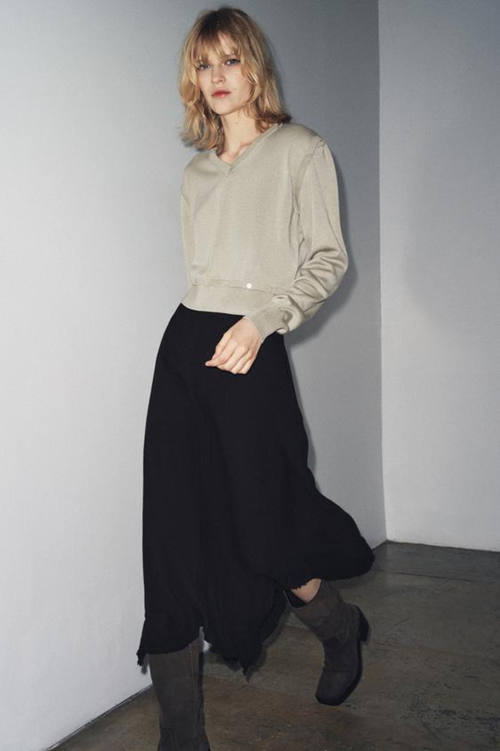 ZARA ЮБКА МИДИ АСИММЕТРИЧНОГО КРОЯ — ZW COLLECTION, ЧЕРНЫЙ