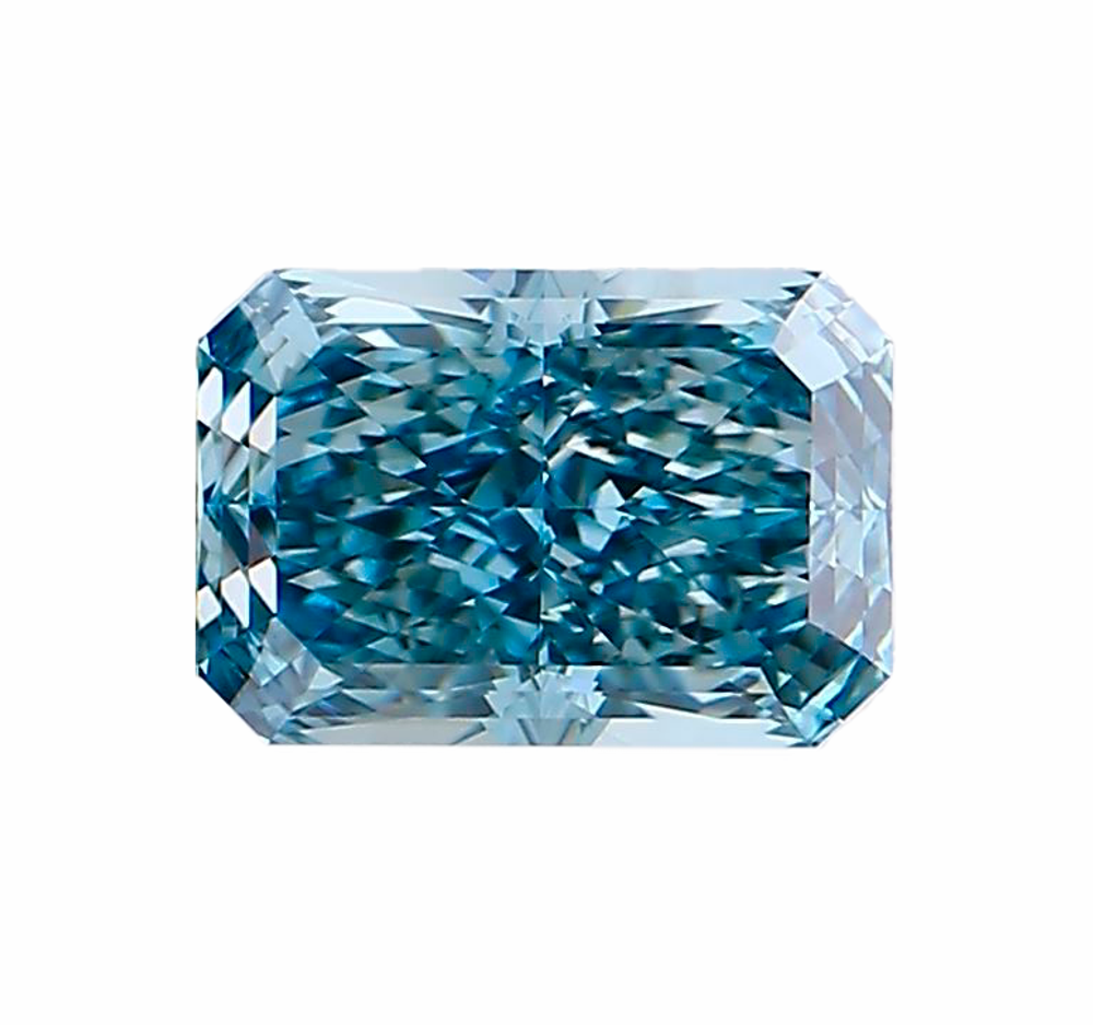 Лабораторно-выращенный бриллиант радиант 7.84 х 5.38 х 3.83 мм FancyVIVID BLUE/VVS2 1.56 ct