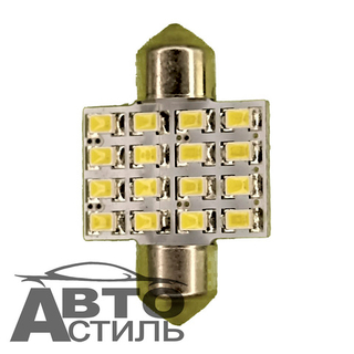 Светодиод 12V T11x31 16SMD 3020 WHITE (салон) широкая белая плата SJ316-32