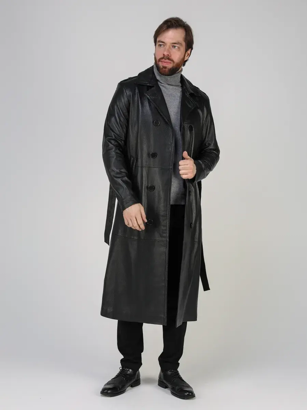Плащ кожаный из натуральной кожи тренч