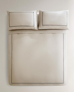 ZARA HOME ПОДОДЕЯЛЬНИК ИЗ САТИНА С ОКАНТОВКОЙ, СЕРЫЙ