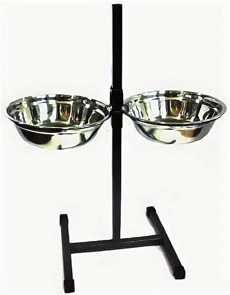 Кормушка металлическая с телескопической регулировкой высоты до 50см, 2 миски 2,8л, 25см