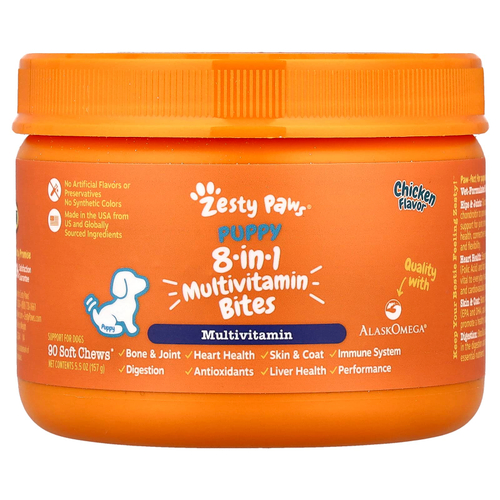 Zesty Paws, мультивитамины Bites, 8 в 1, для собак, щенки, курица, 90 жевательных таблеток, 157 г (5,5 унции)