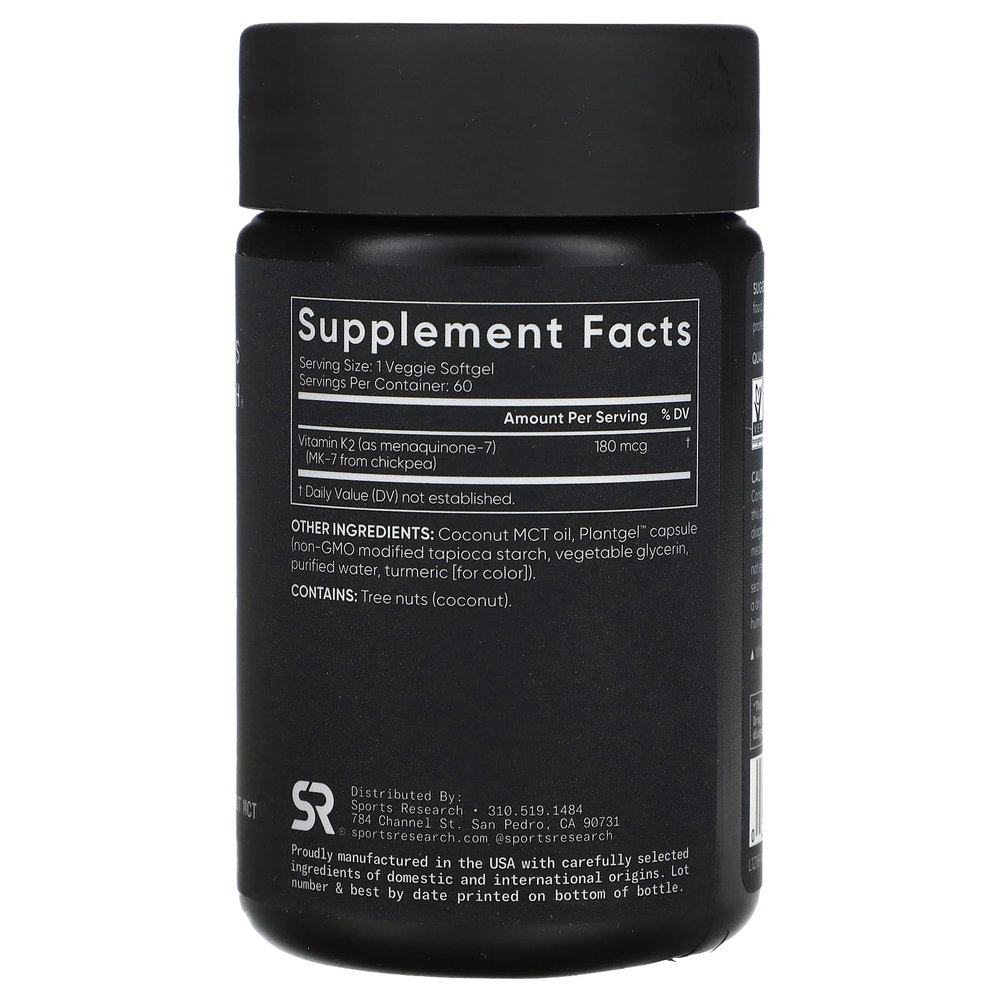 Sports Research, витамин K2, 180 мкг, 60 растительных капсул