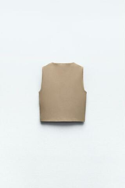 ZARA ТОП CROPPED БЕЗ РУКАВОВ, БЕЖЕВЫЙ