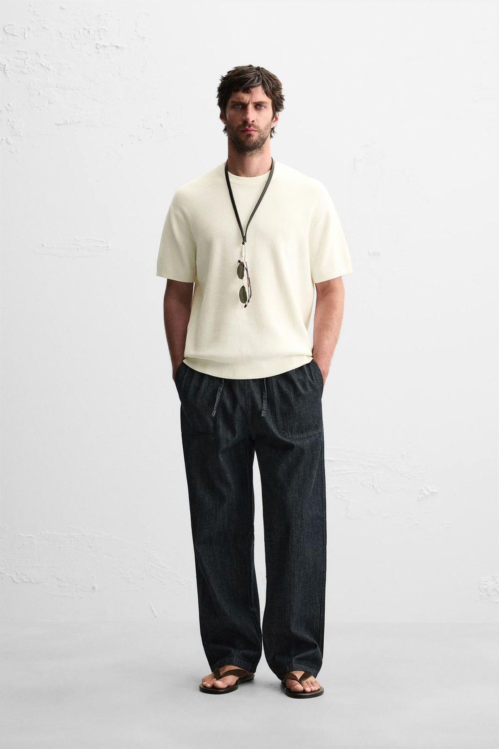 ZARA ФУТБОЛКА ИЗ ТРИКОТАЖА, ЭКРЮ