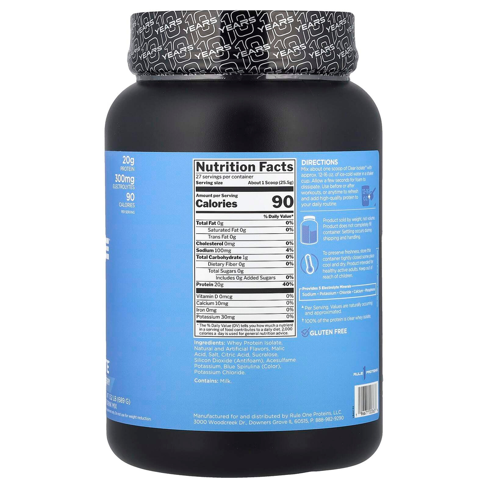 Rule One Proteins, Clear Isolate ™, голубая малина, 689 г (1,52 фунта)