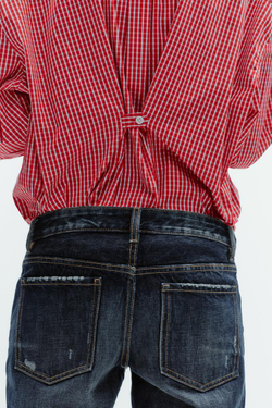 ZARA РУБАШКА ОВЕРСАЙЗ ИЗ ПОПЛИНА В КЛЕТКУ, БЕЛЫЙ/КРАСНЫЙ