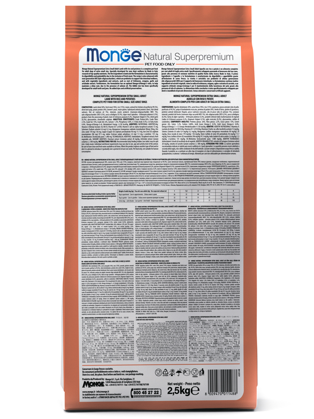 Сухой корм Monge Dog Speciality Line Monoprotein Extra Small для взрослых собак миниатюрных пород, лосось с рисом 2,5 кг