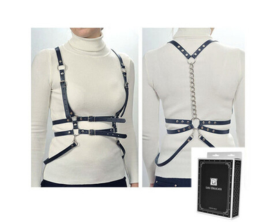 Кожаная портупея с никелированной фурнитурой, 44-48 (Цвет: черный)