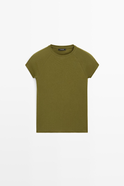 Massimo Dutti Футболка-реглан с коротким рукавом, хаки