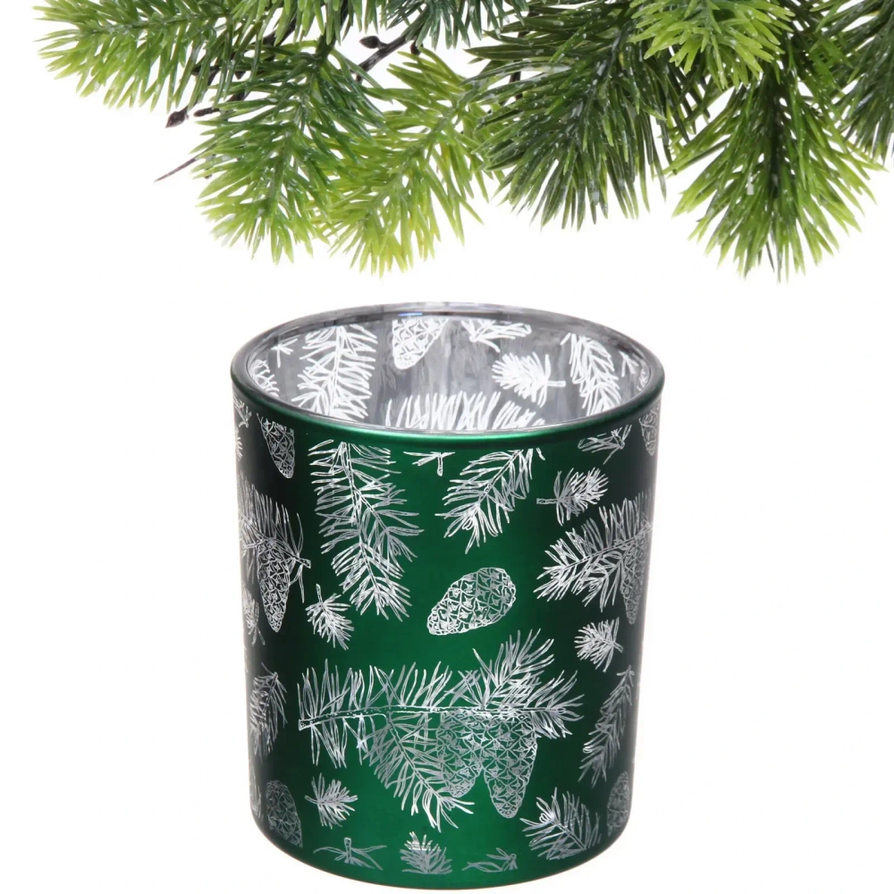 Подсвечник «Зимняя хвоя» 8,5*10 см, Изумруд