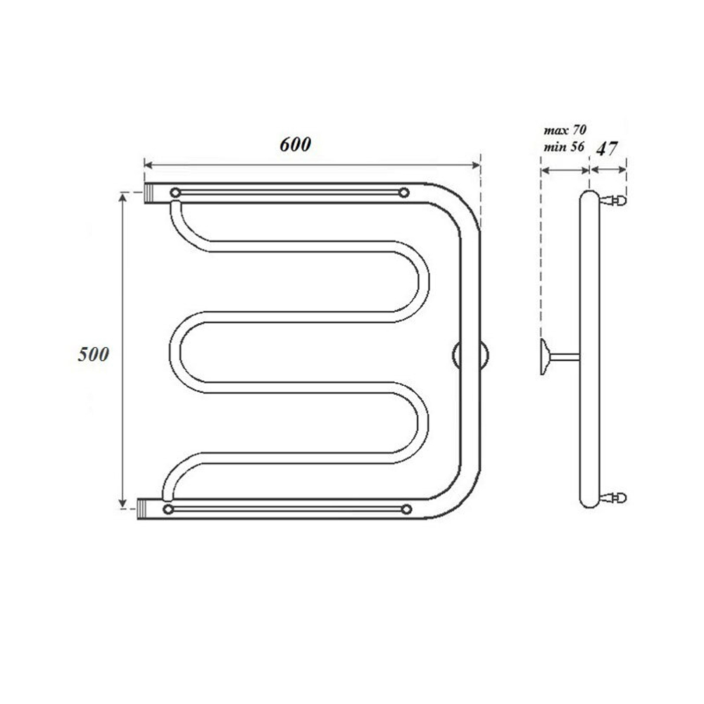 Полотенцесушитель водяной Point PN25556P 500x600 Фокстрот с полкой, хром