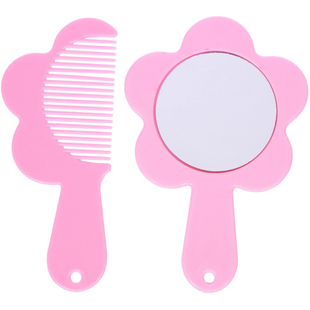 Расческа с зеркалом в наборе детские «МИМИШКИ», мишка, цвет розово-фиолетовый, 11см