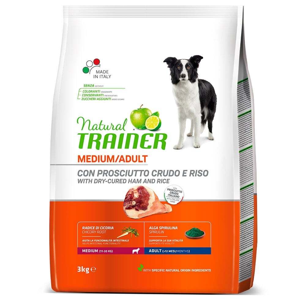 Сухой корм Trainer Natural Medium Adult для взрослых собак средних пород с сыровяленой ветчиной и рисом 3 кг