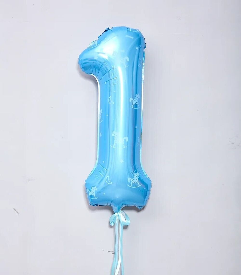 Agura Шар 40" / 102 см "Цифра 1" Голубой лошадки" (БГ-60) 