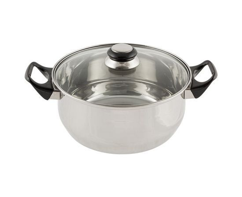 Кастрюля с крышкой BAK-S-04, 3,9л, 0,3мм, ручки бакелит, одинарное дно, нержавеющая сталь, Mallony