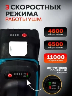 Болгарка аккумуляторная, УШМ 125 мм, полный