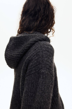 H&M Свитер в рубчик с капюшоном, темно-серый