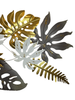 Панно на стену для интерьера декоративное большое металлическое "Листья монстеры" 130*71 см