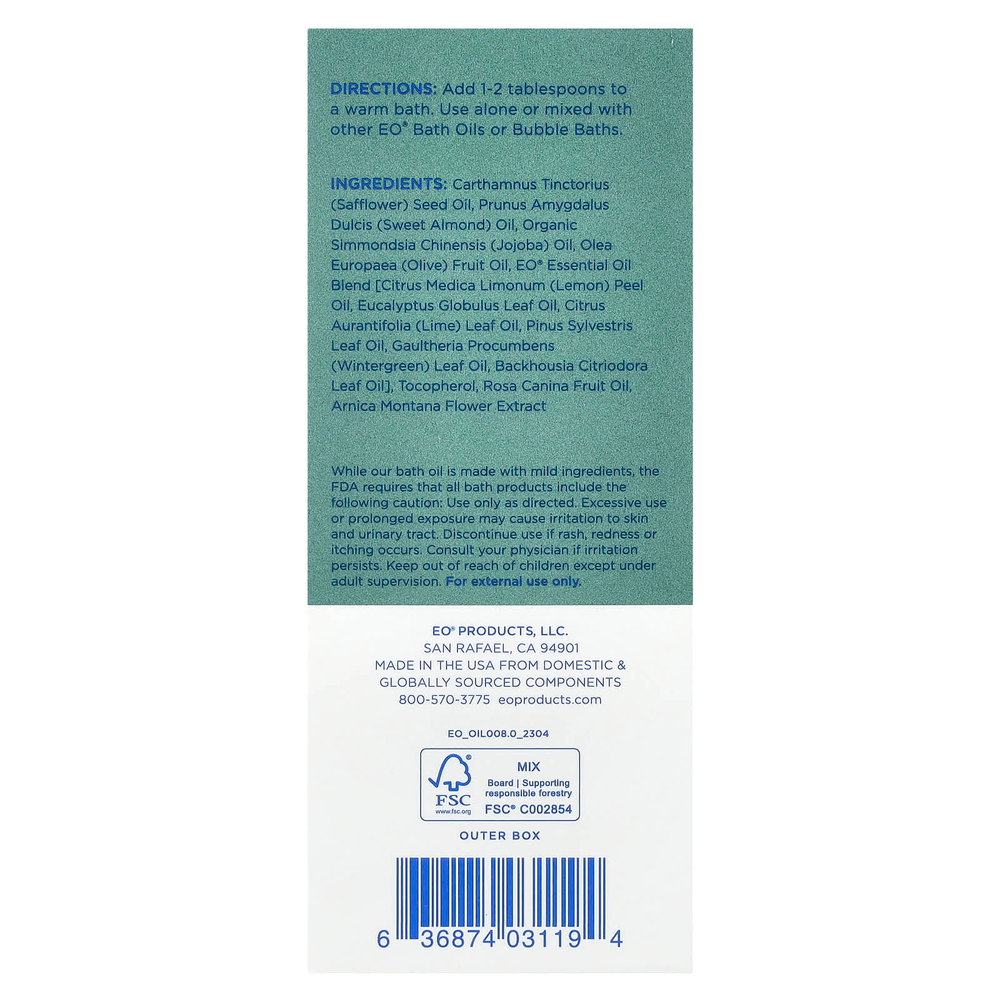 EO Products, Масло для ванн Body Boost, восстанавливающий эвкалипт и лимон, 118 мл (4 жидк. унц.)