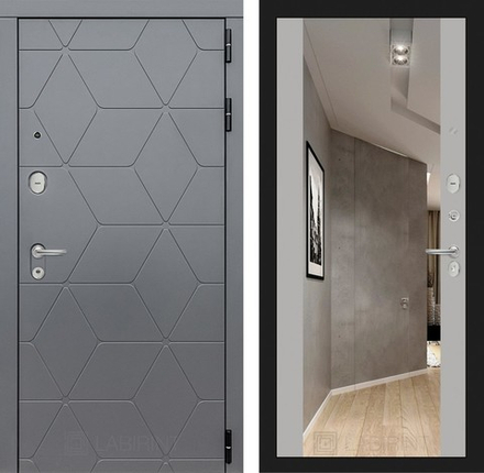 Входная металлическая дверь Лабиринт Cosmo 2К (Космо ) с Зеркалом Максимум Грей софт
