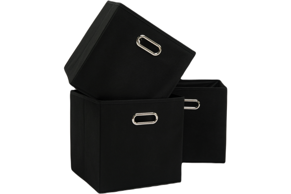 Набор складных коробок для хранения Home One, 30х30х30см, 3шт, металл. ручки, черный