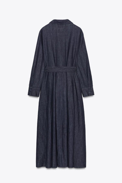 ZARA ДЖИНСОВОЕ ПЛАТЬЕ С ПОЯСОМ — ZW COLLECTION, СИНИЙ