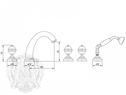Смеситель для ванны на 5 отв. Migliore Cristalia Swarovski ML.CRS-3780 схема