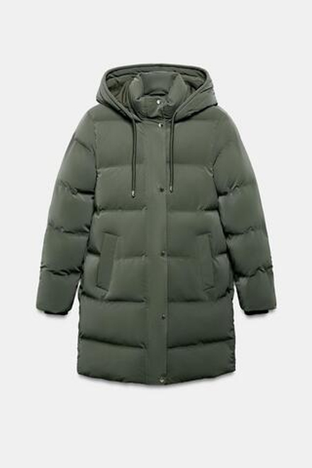 ZARA ВЕТРОЗАЩИТНЫЙ АНОРАК СРЕДНЕЙ ДЛИНЫ ИЗ ПРОРЕЗИНЕННОЙ ТКАНИ, ХАКИ