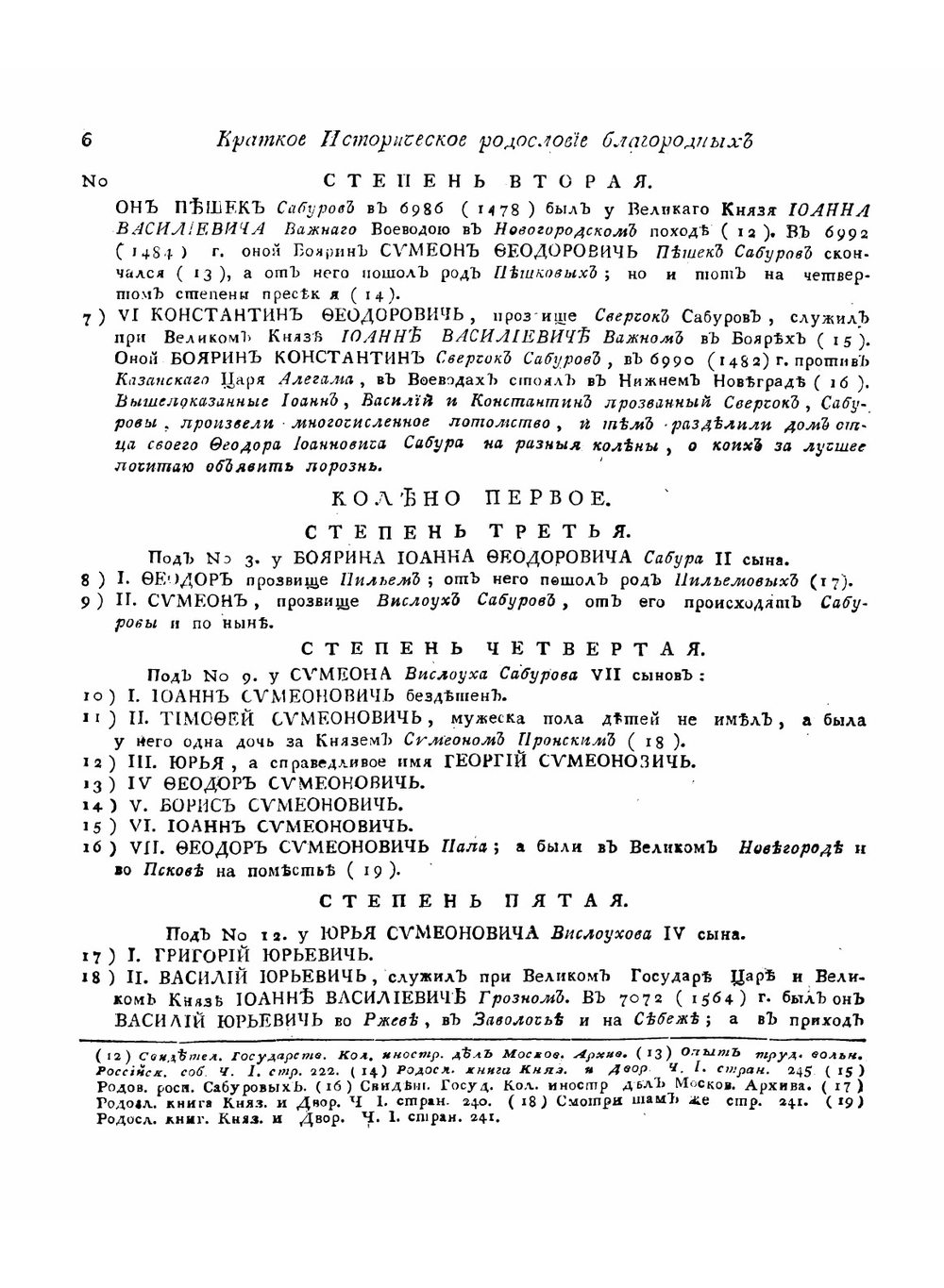 Краткое историческое родословие благородных и знаменитых дворян Сабуровых | Ювеналий