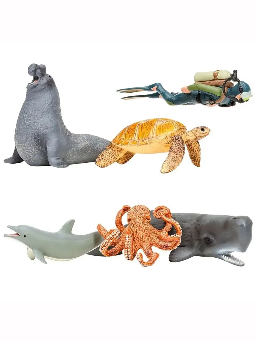 Игрушки фигурки в наборе морские животные (кашалот, дельфин, черепаха и др)