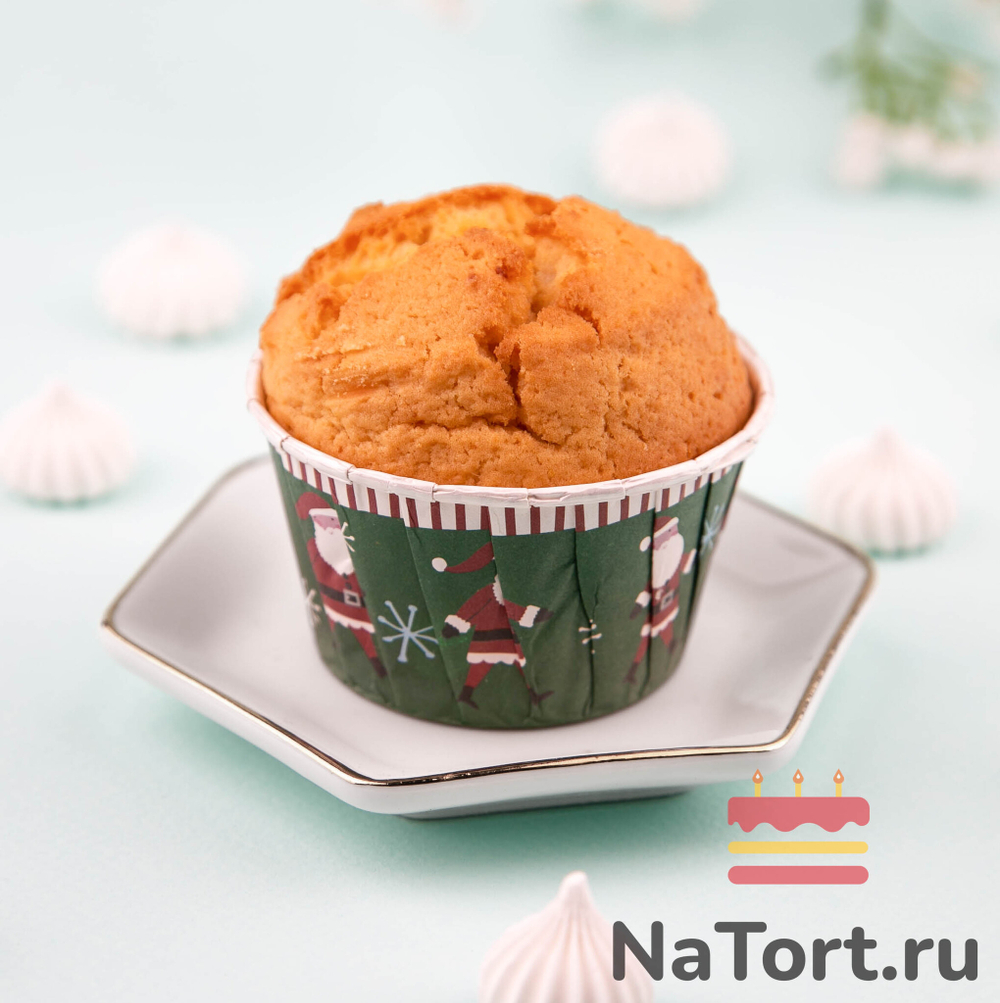 Формы бумажные с ламинацией «Маффин» 50х40 мм (Зеленые с дедом морозом) 100 шт