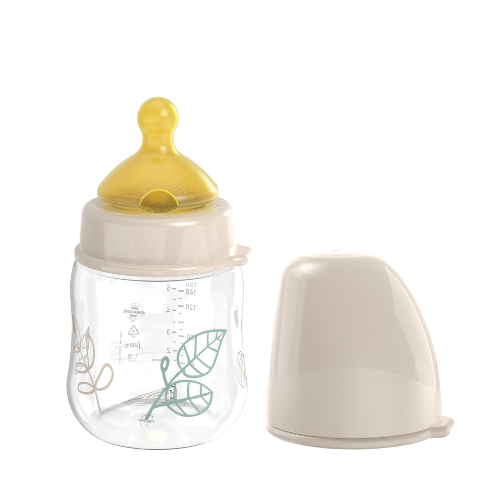 NIP Бутылочка пластиковая беж. "Cherry" 150 мл, с соской латекс 0+