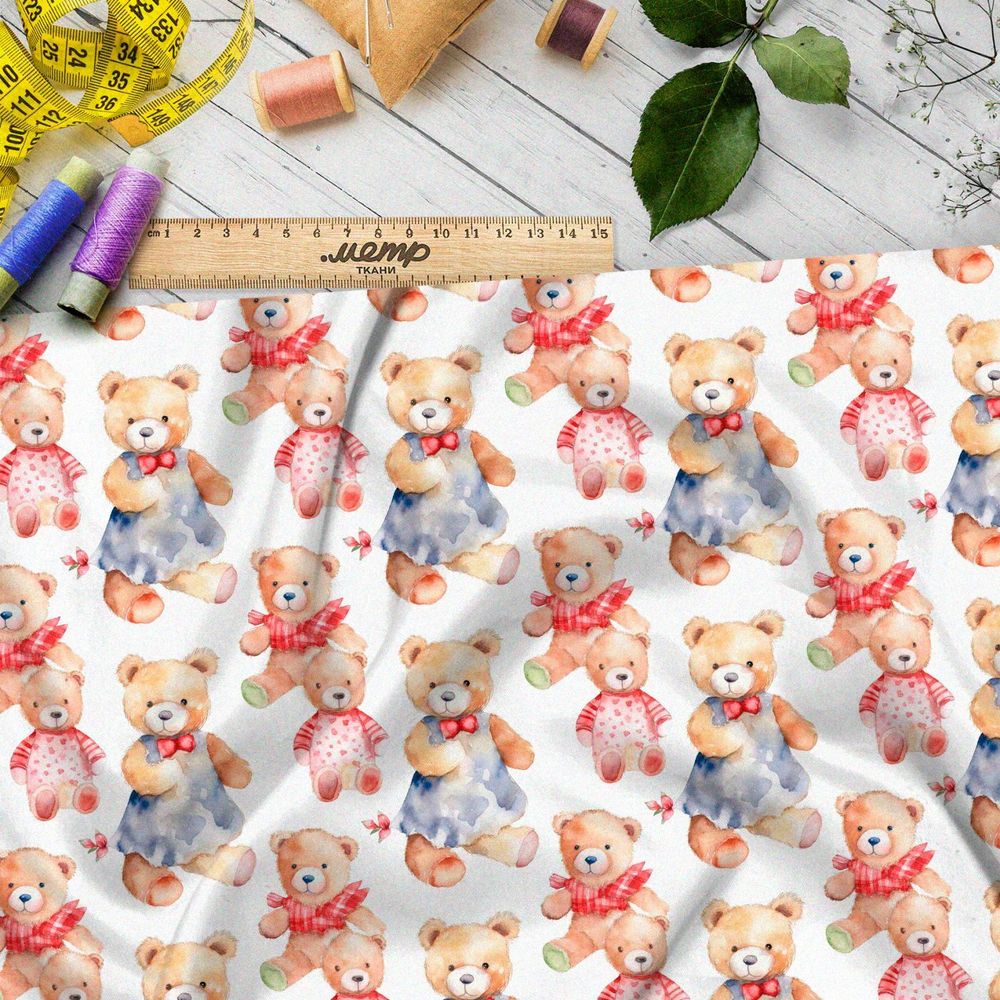 Ткань премиум мембрана акварельная семья медведей