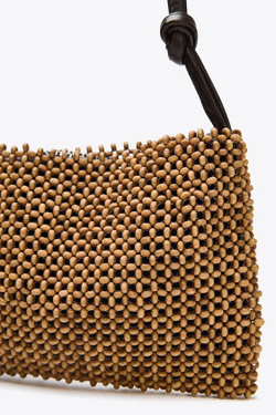 ZARA СУМКА С ПЛЕЧЕВЫМ РЕМНЕМ И БИСЕРОМ, КОРИЧНЕВЫЙ