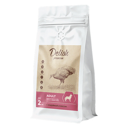 Сухой корм DELISH premium для взрослых собак средних и крупных пород с индейкой и рисом - 2 кг