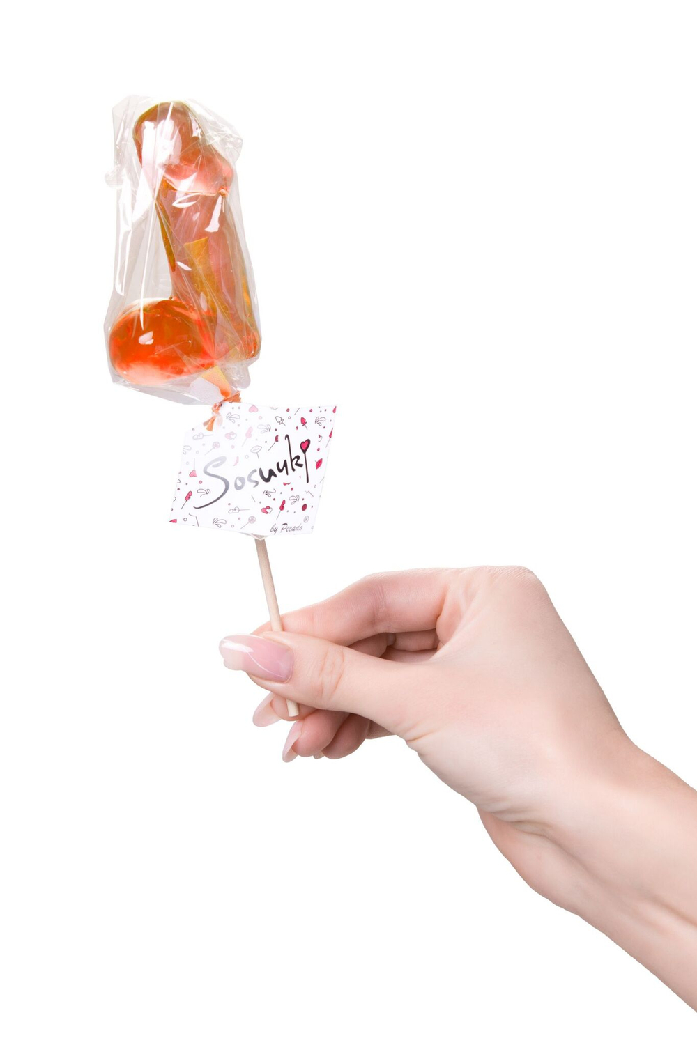 Оранжевый леденец в форме члена со вкусом амаретто - 80 гр. (Цвет: оранжевый)