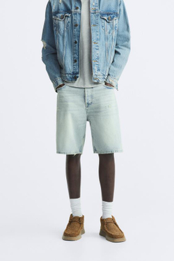 ZARA ДЖИНСОВЫЕ ШОРТЫ STRAIGHT-LEG, ГОЛУБОЙ