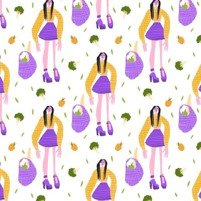 Авоська, овощи, человек, девушка с покупками