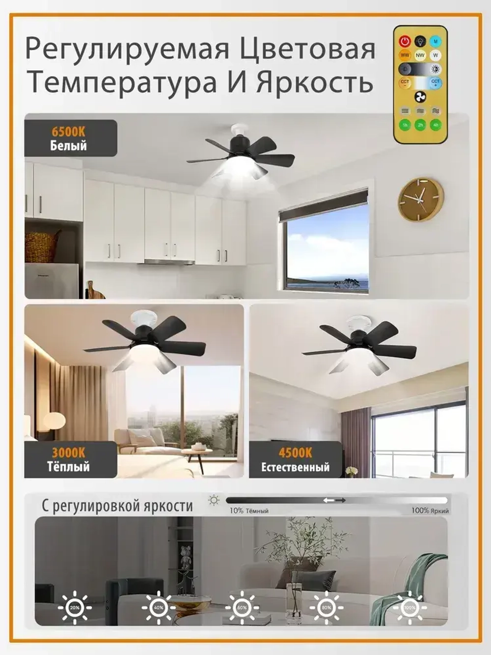 Светильник-вентилятор 45W Белый с диммером E27