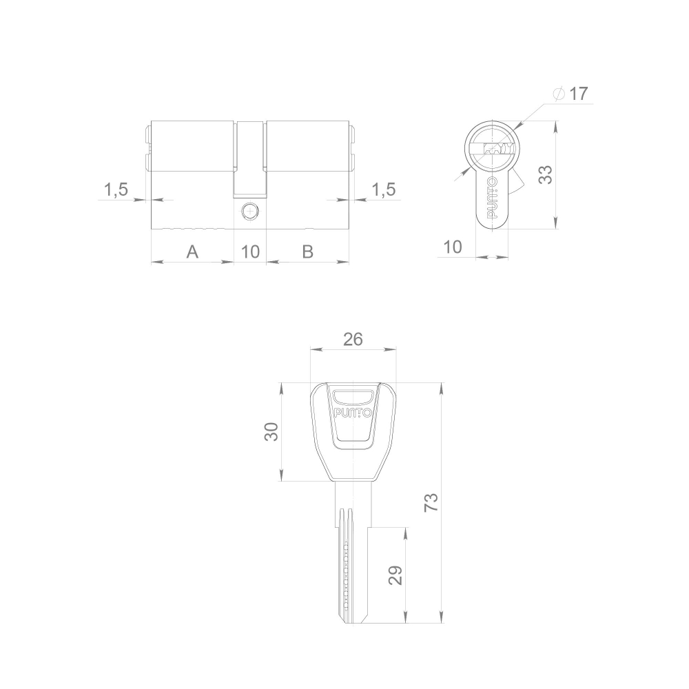 Цилиндровый механизм (A200/70) A2000Key70(25+10+35) SN никель