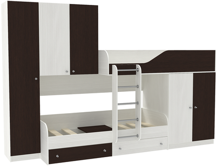 Двухъярусная кровать КарИВи Лео Белое Дерево Венге