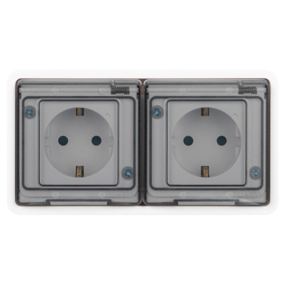 Розетка ЭРА Эксперт 11-2524-01 двойная с заземлением с крышкой 2х2P+E горизонт. IP55 шторки 16A-250В СУ белый
